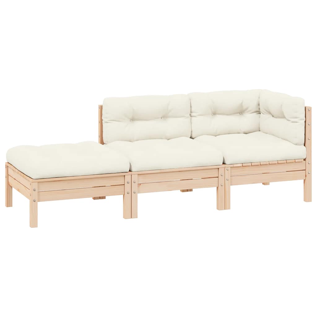 3 Piece Garden Lounge Set with Cream Cushions Solid Pinewood
