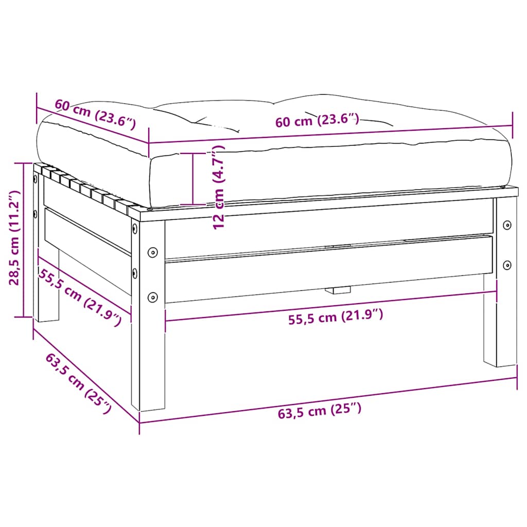 3 Piece Garden Lounge Set with Cushions White Solid Pinewood