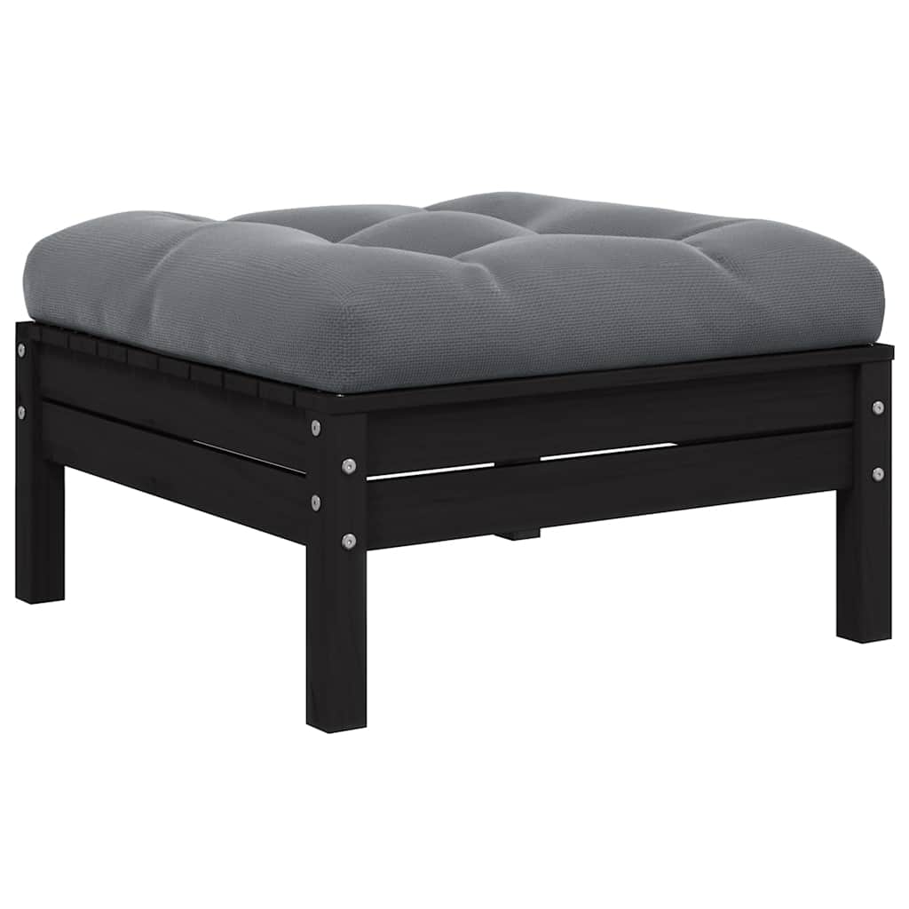 3 Piece Garden Lounge Set with Cushions Black Solid Pinewood