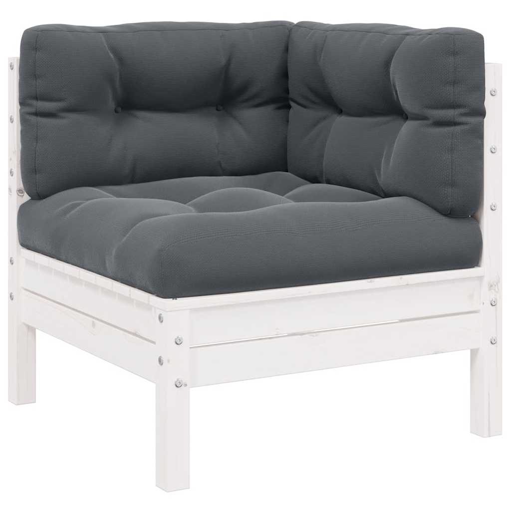 3 Piece Garden Lounge Set with Cushions White Solid Pinewood