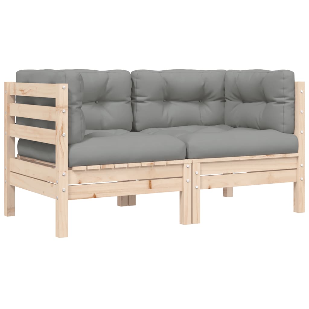 3 Piece Garden Lounge Set with Grey Cushions Solid Pinewood
