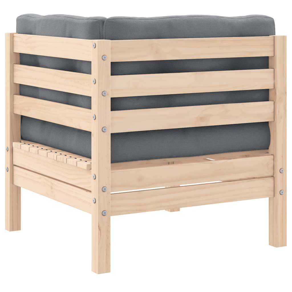 3 Piece Garden Lounge Set with Grey Cushions Solid Pinewood