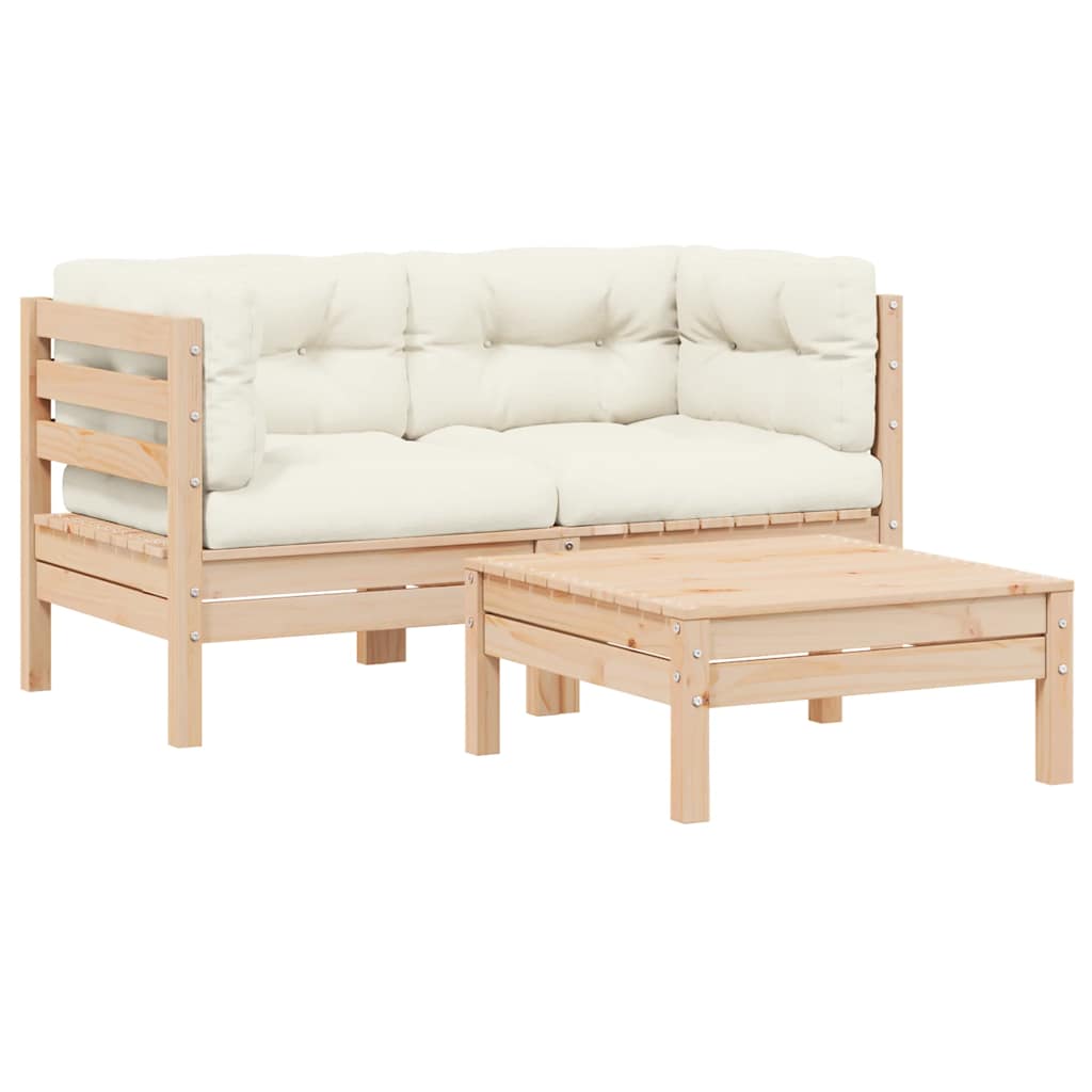 3 Piece Garden Lounge Set with Cream Cushions Solid Pinewood