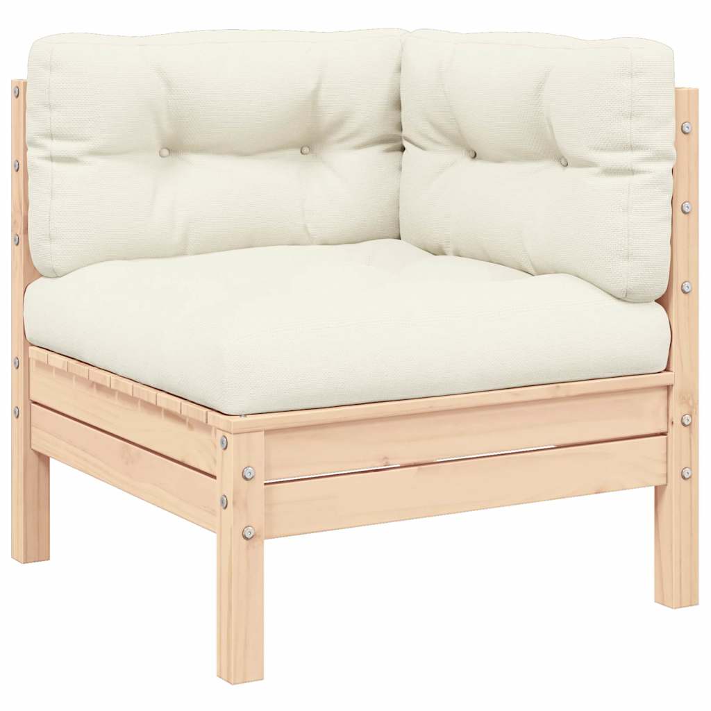 3 Piece Garden Lounge Set with Cream Cushions Solid Pinewood