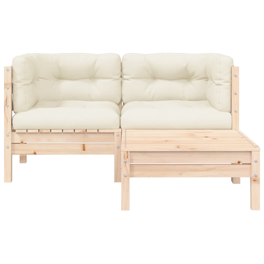 3 Piece Garden Lounge Set with Cream Cushions Solid Pinewood