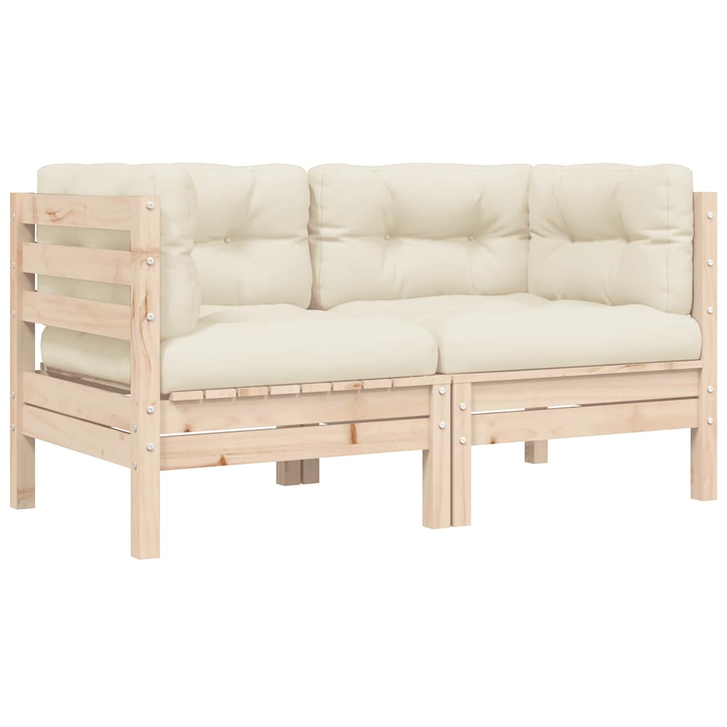 3 Piece Garden Lounge Set with Cream Cushions Solid Pinewood