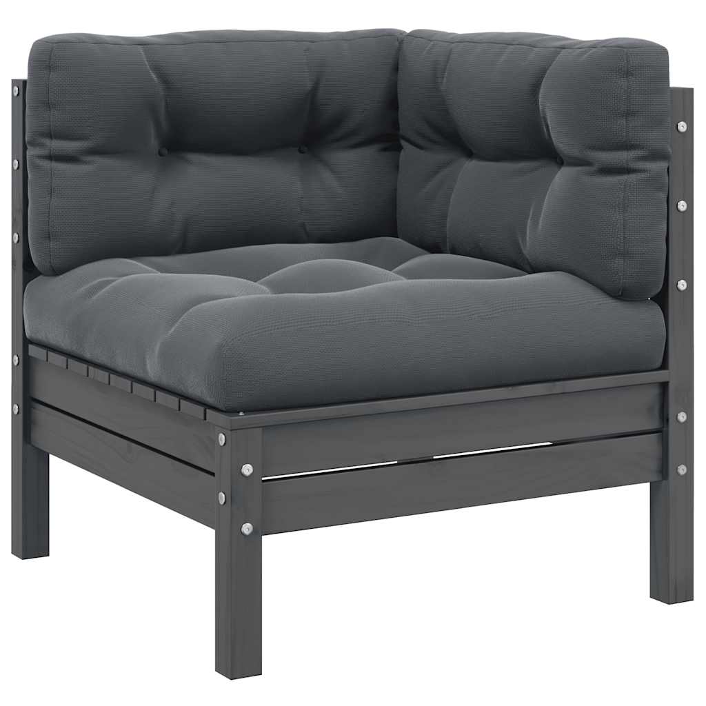 3 Piece Garden Lounge Set with Cushions Grey Solid Pinewood