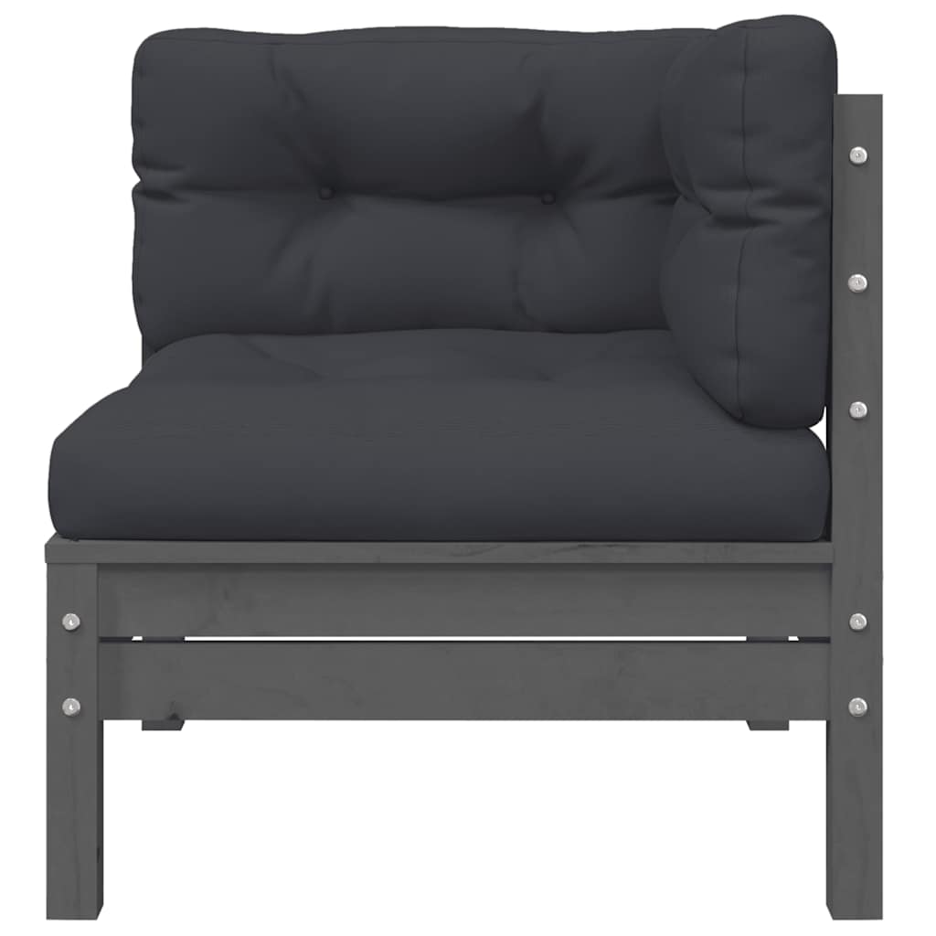 3 Piece Garden Lounge Set with Cushions Grey Solid Pinewood