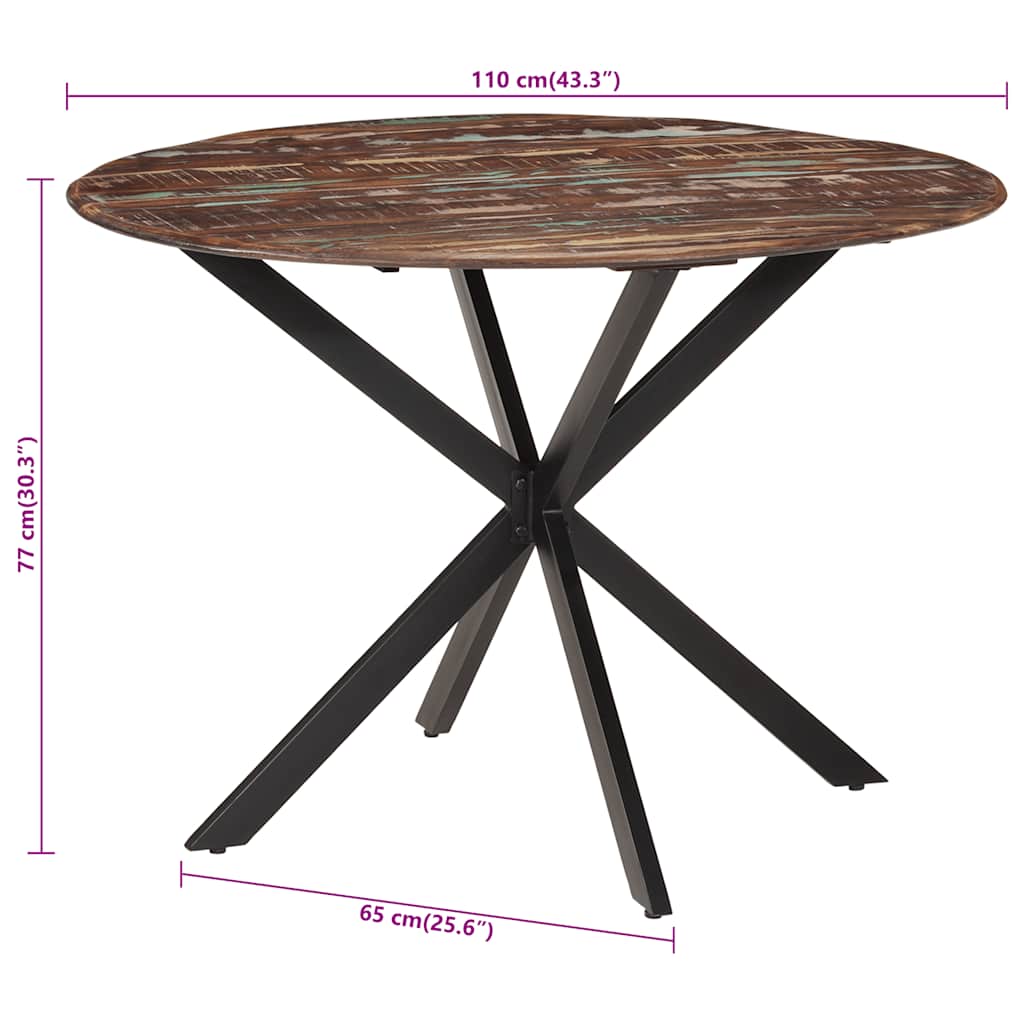 Dining Table 脴110x78 cm Solid Wood Reclaimed and Steel