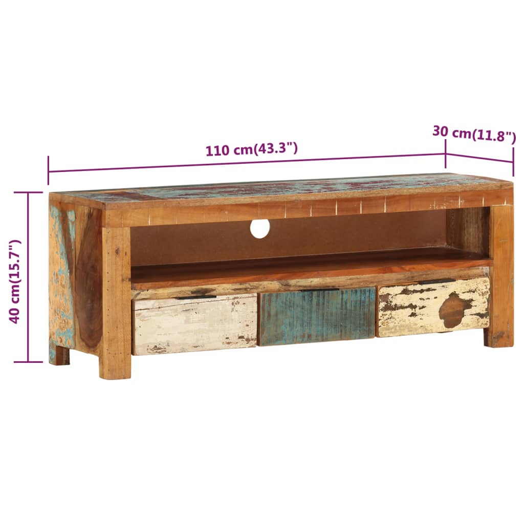 TV Cabinet 110x30x40 cm Solid Wood Reclaimed