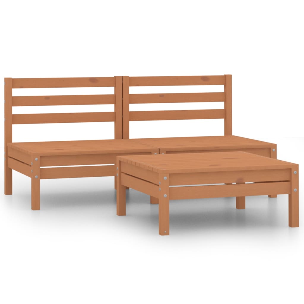 3 Piece Garden Lounge Set Honey Brown Solid Wood Pine