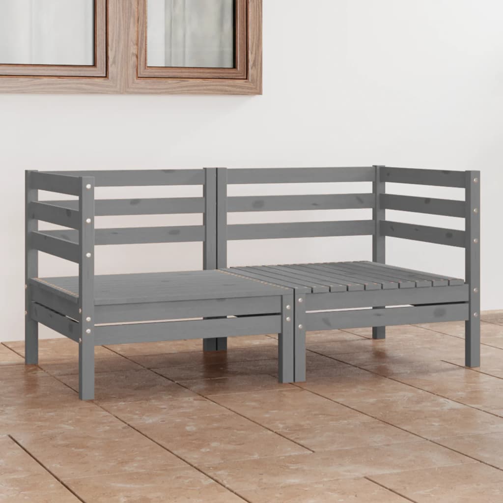 Garden 2-Seater Sofa Grey Solid Wood Pine