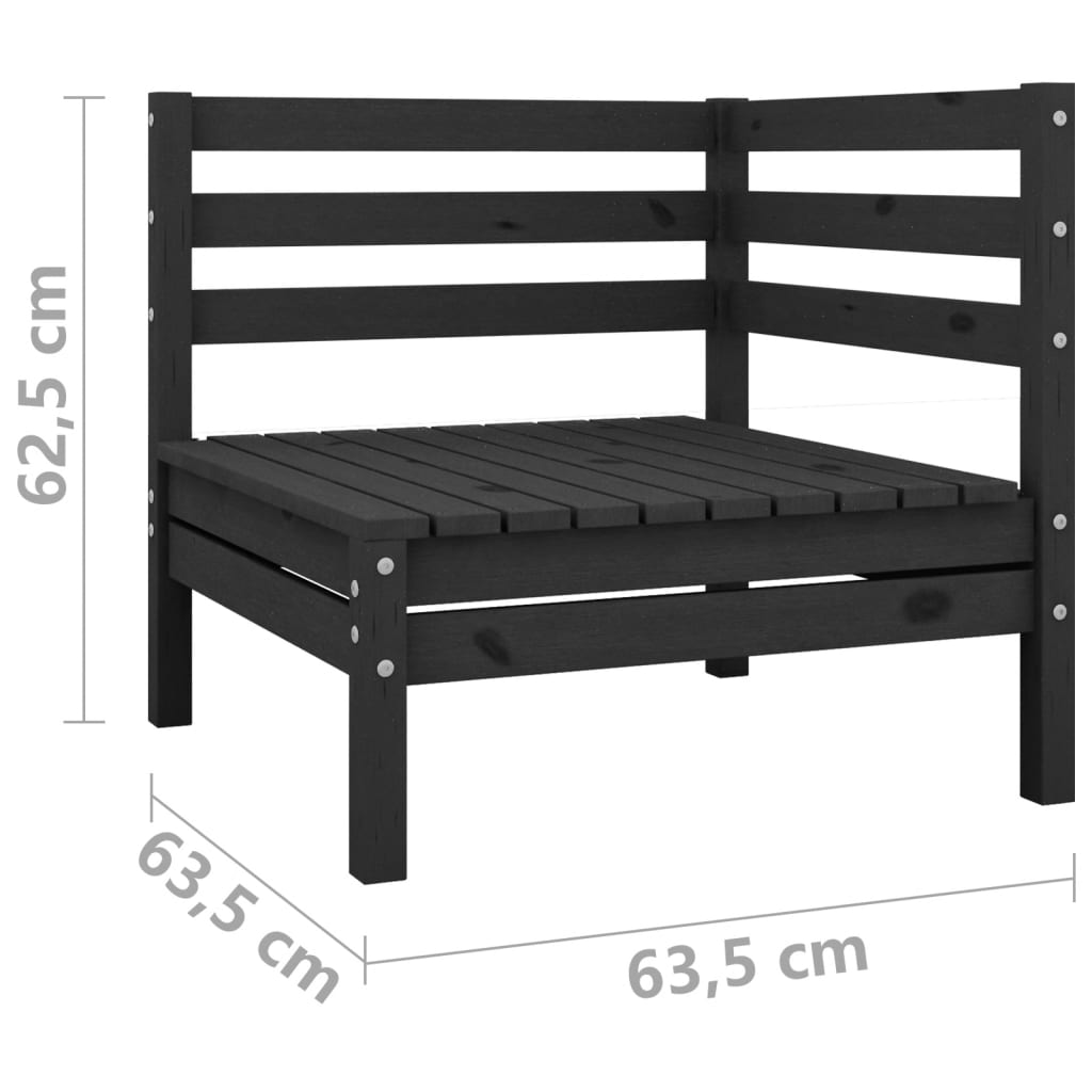 Garden 2-Seater Sofa Black Solid Wood Pine