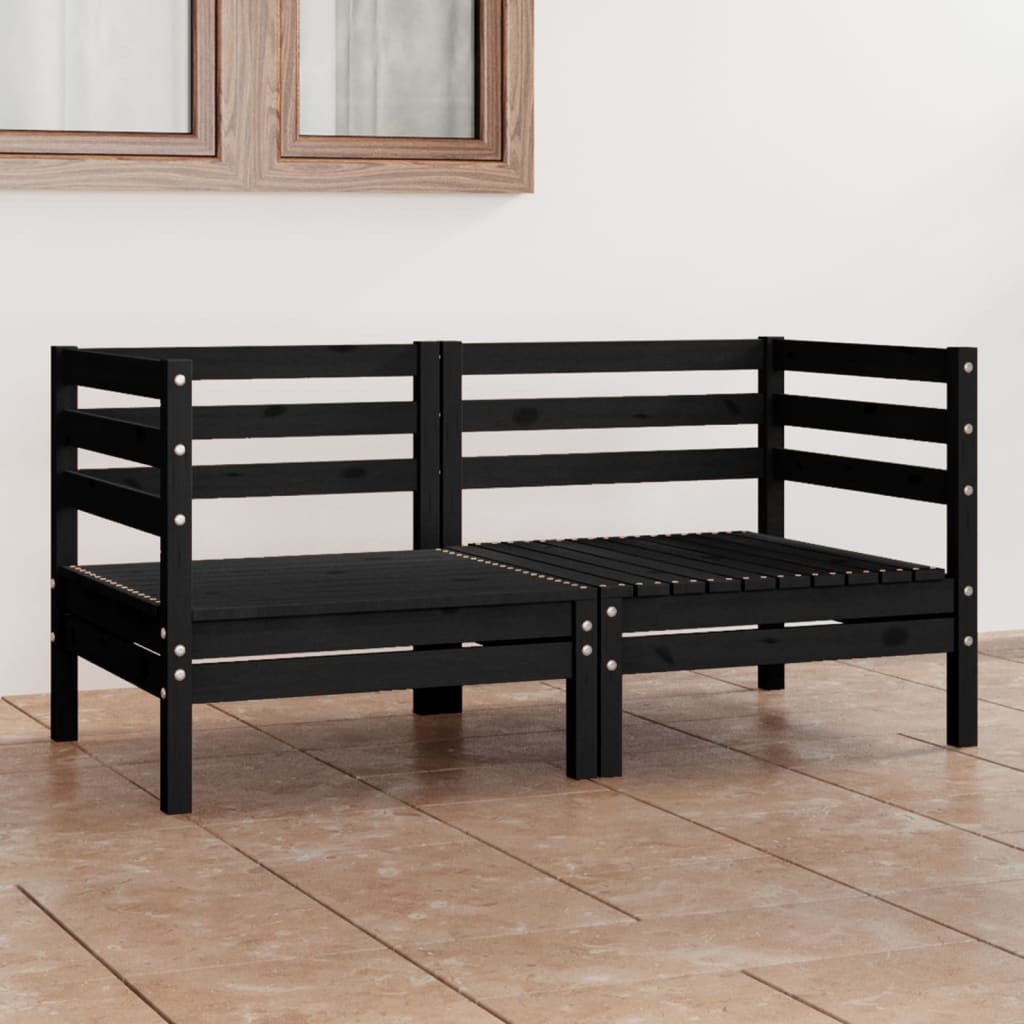 Garden 2-Seater Sofa Black Solid Wood Pine
