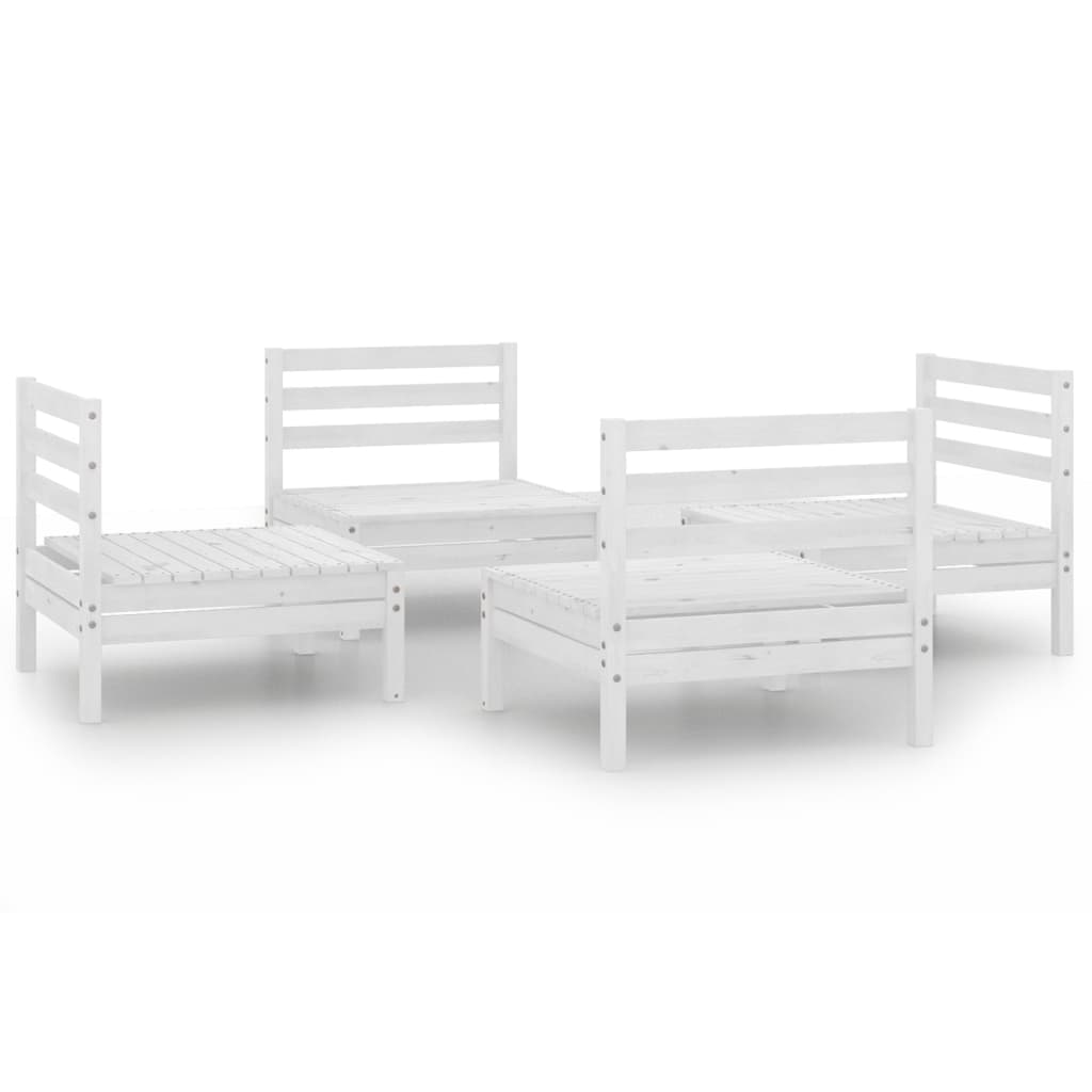 4 Piece Garden Lounge Set White Solid Pinewood