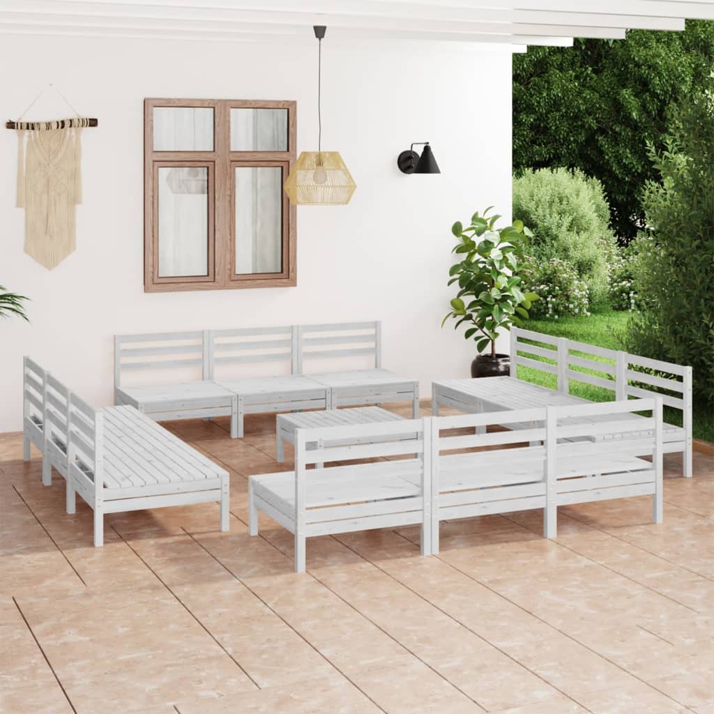 13 Piece Garden Lounge Set White Solid Pinewood