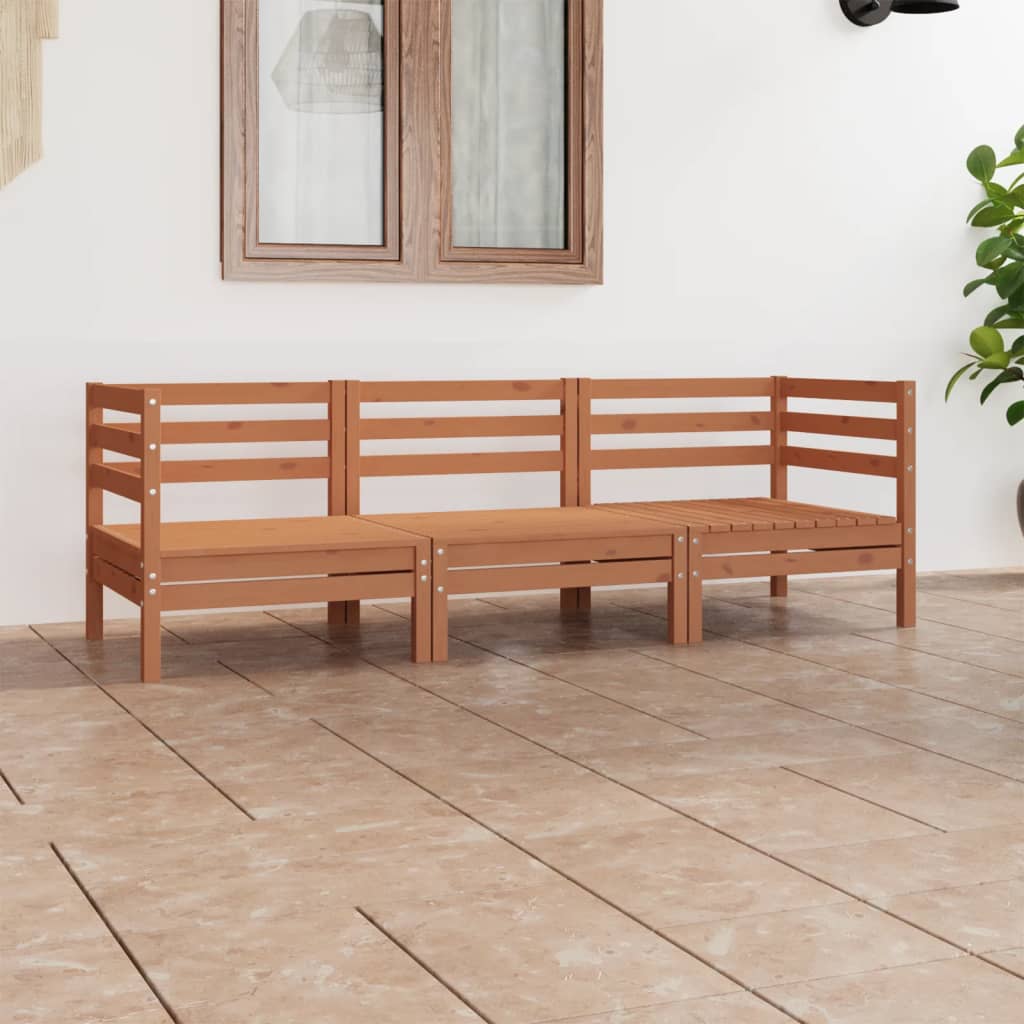 3 Piece Garden Lounge Set Honey Brown Solid Wood Pine