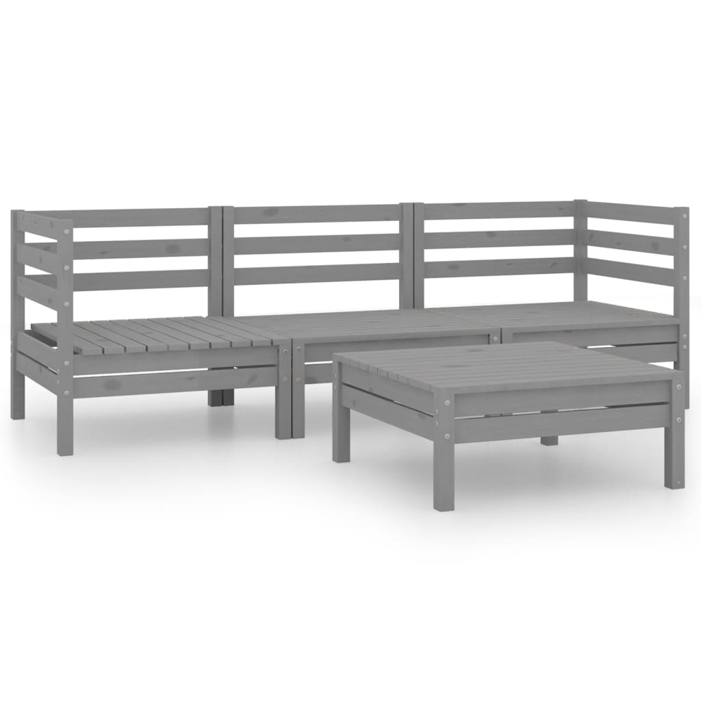 4 Piece Garden Lounge Set Grey Solid Wood Pine