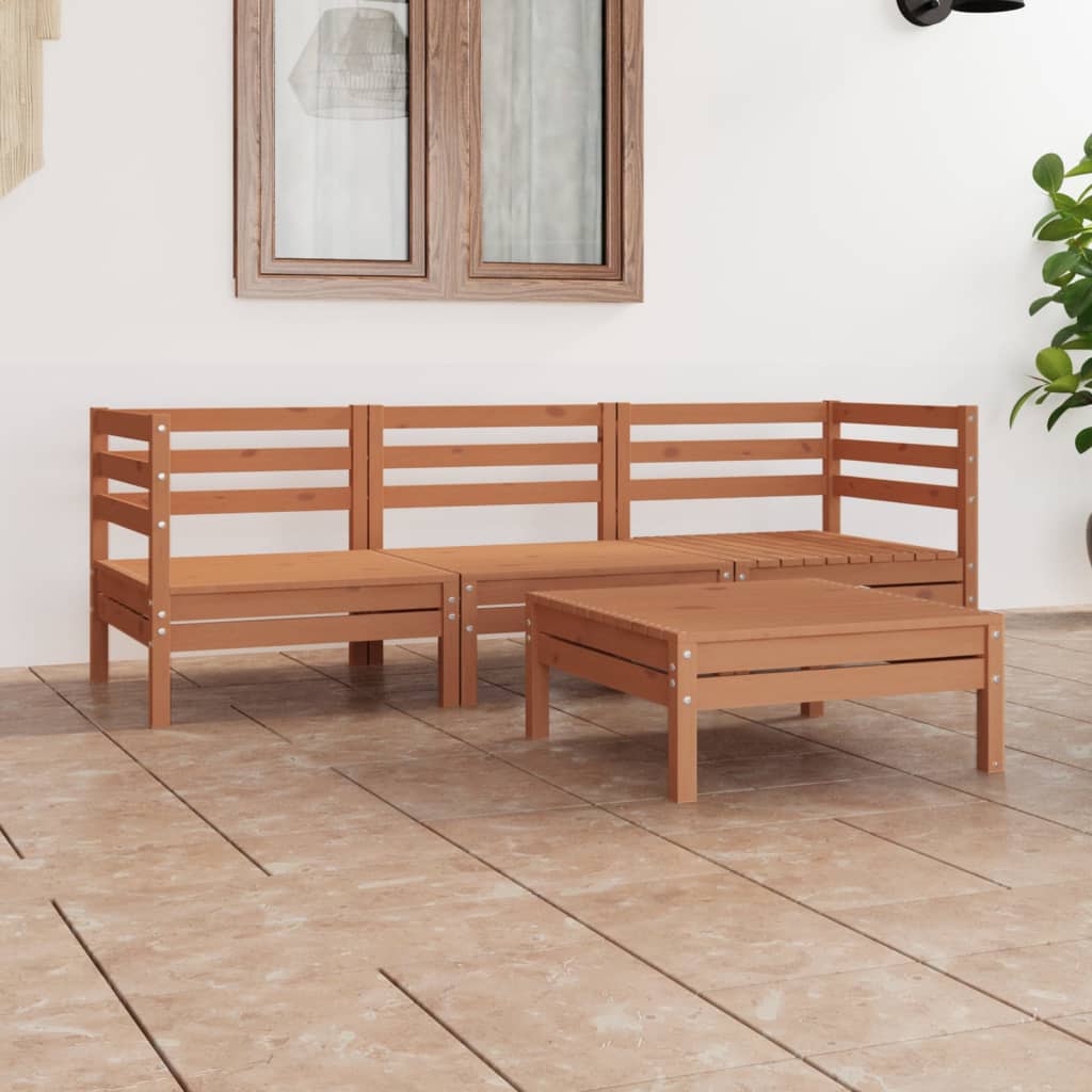 4 Piece Garden Lounge Set Honey Brown Solid Wood Pine