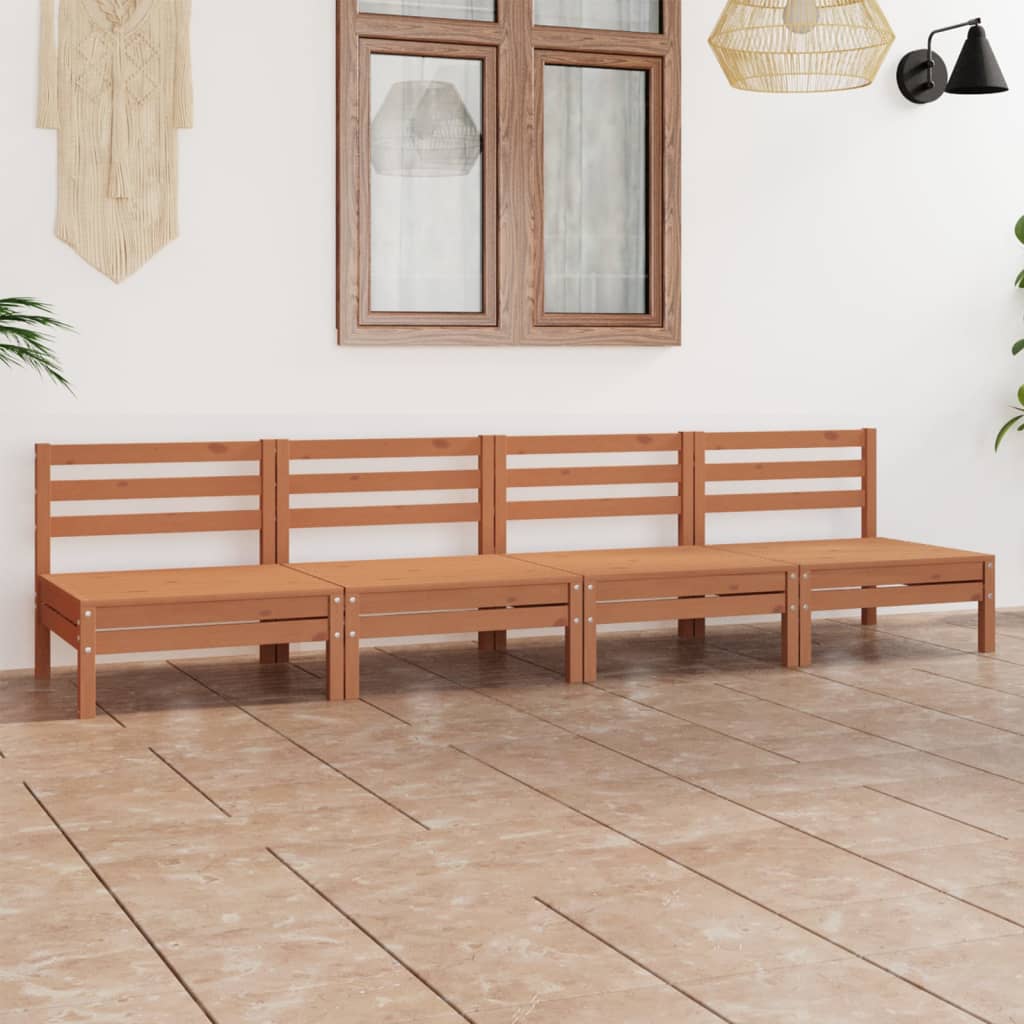 4 Piece Garden Lounge Set Honey Brown Solid Wood Pine