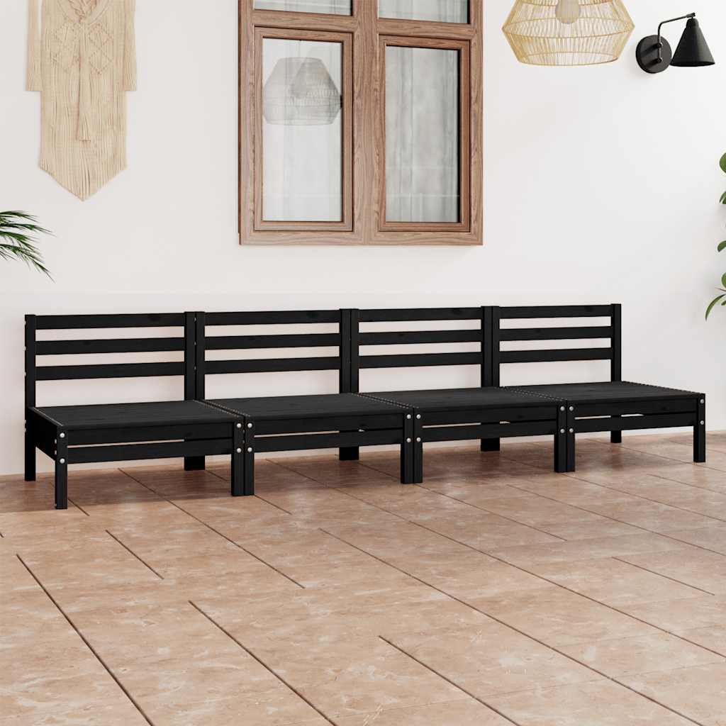 4 Piece Garden Lounge Set Black Solid Wood Pine