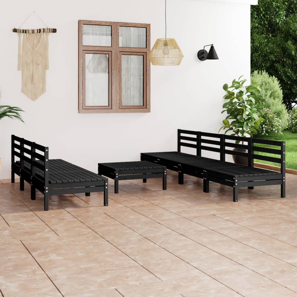 8 Piece Garden Lounge Set Black Solid Pinewood