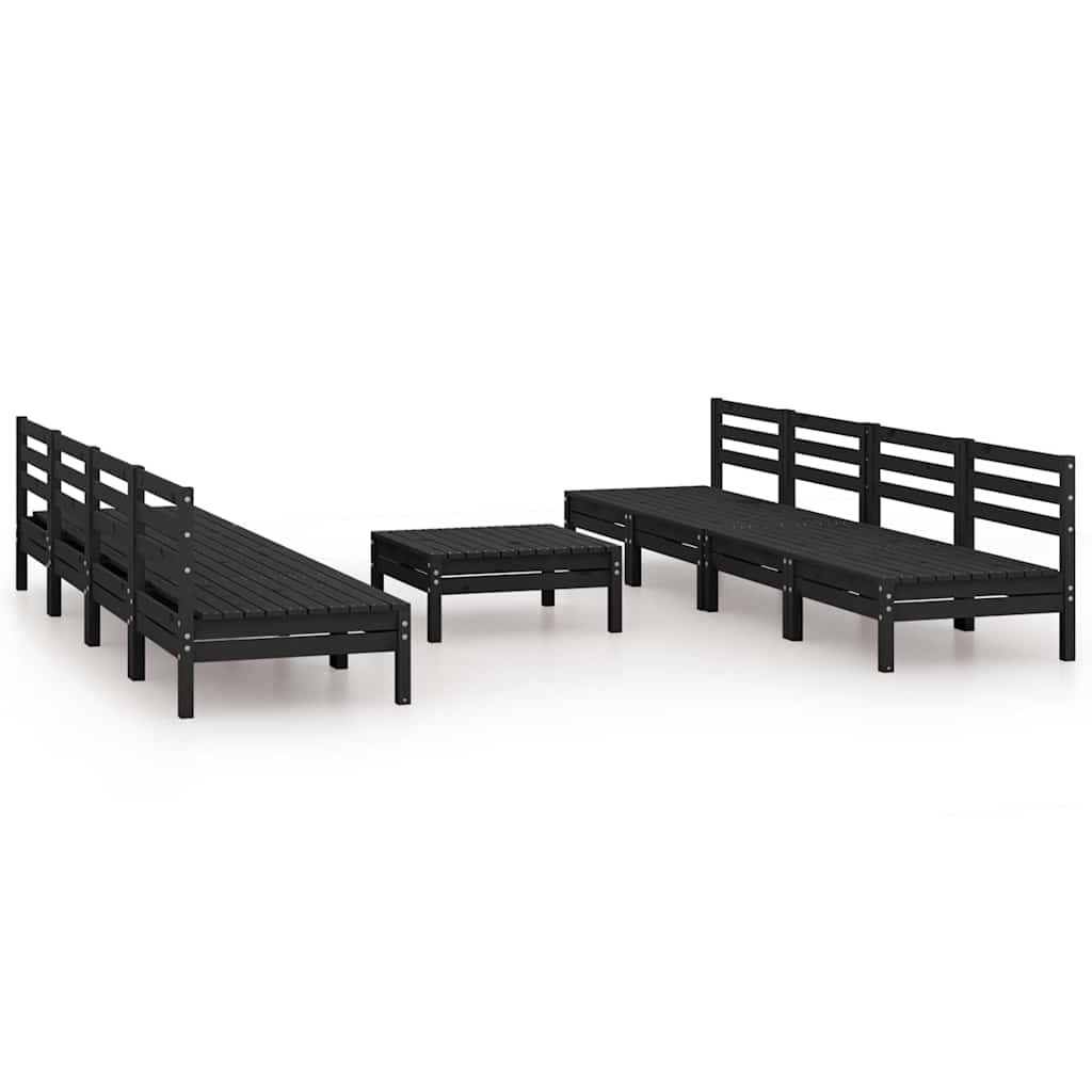 9 Piece Garden Lounge Set Black Solid Pinewood