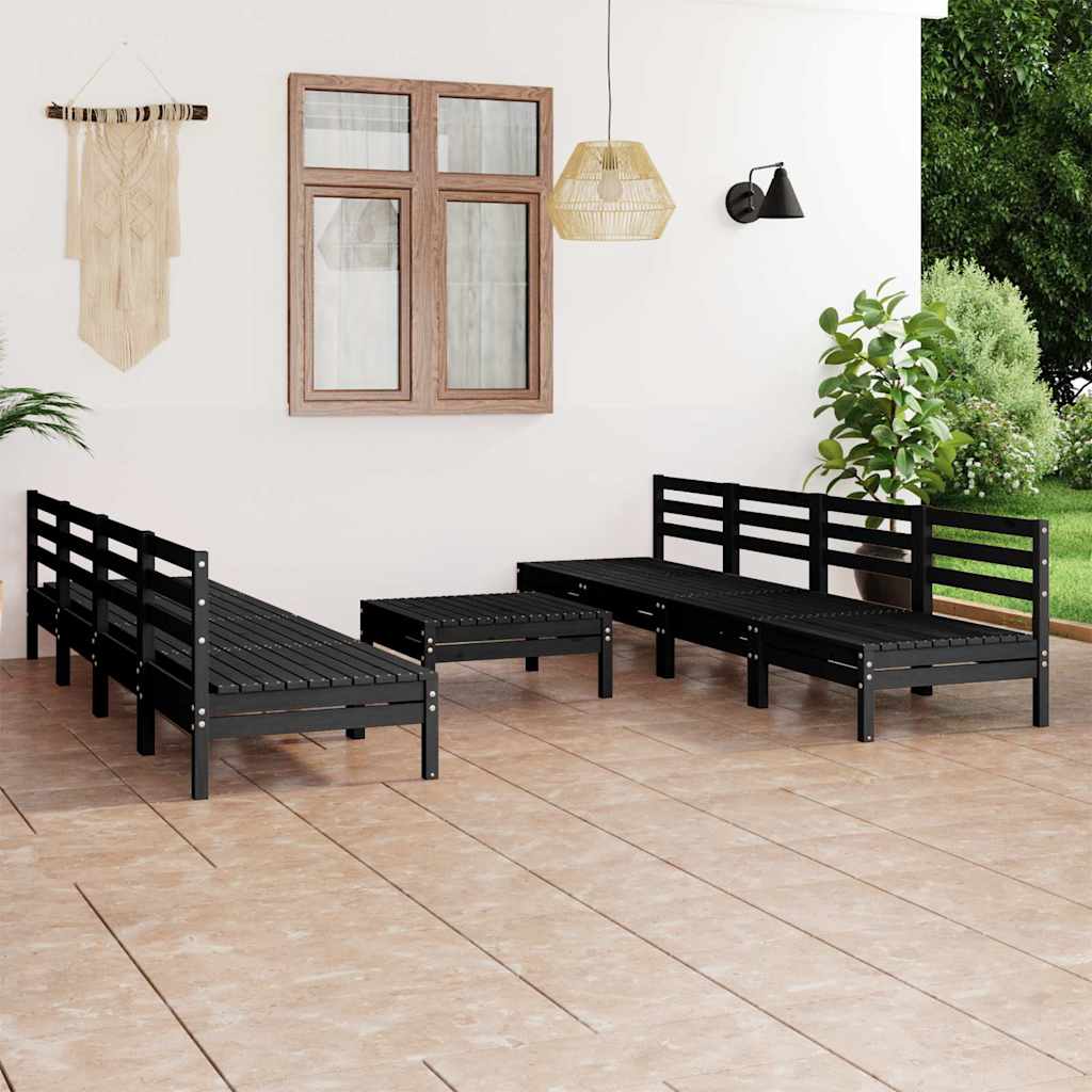 9 Piece Garden Lounge Set Black Solid Pinewood