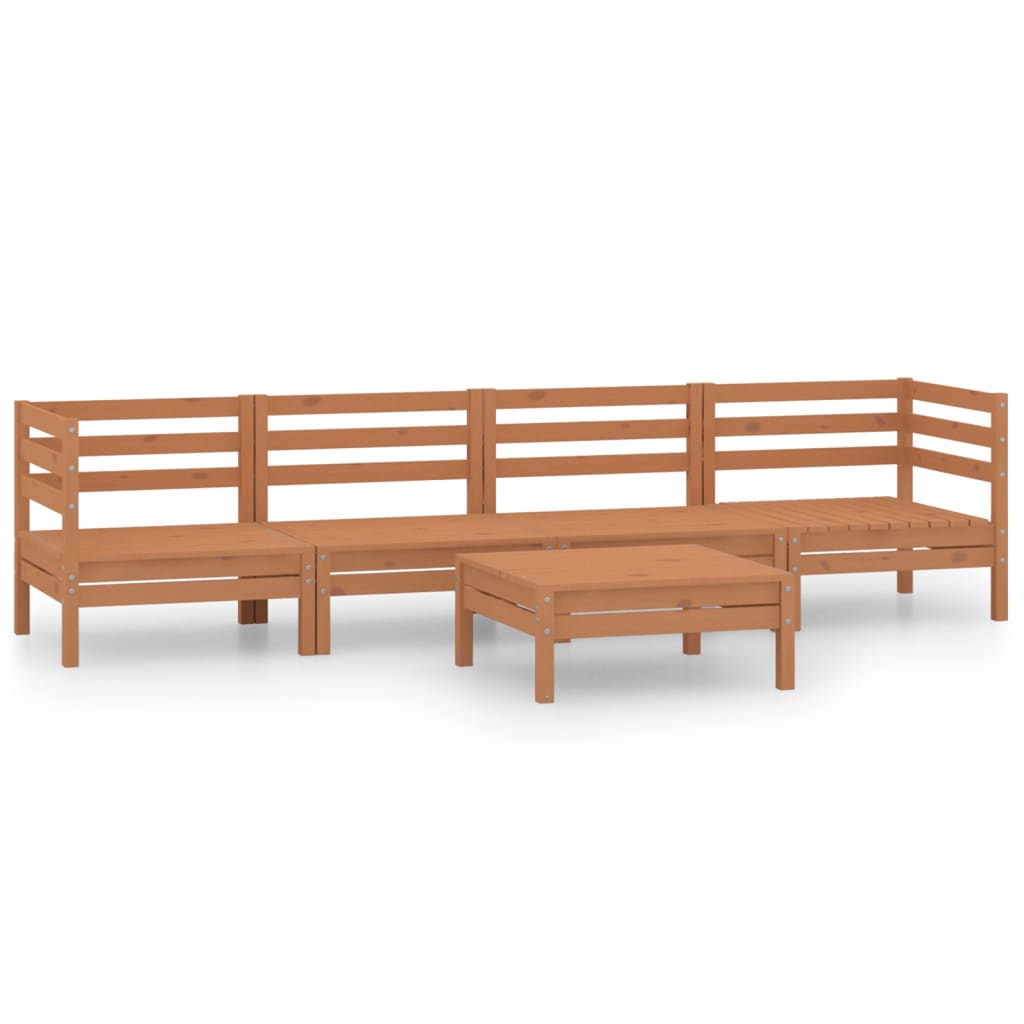 5 Piece Garden Lounge Set Honey Brown Solid Pinewood
