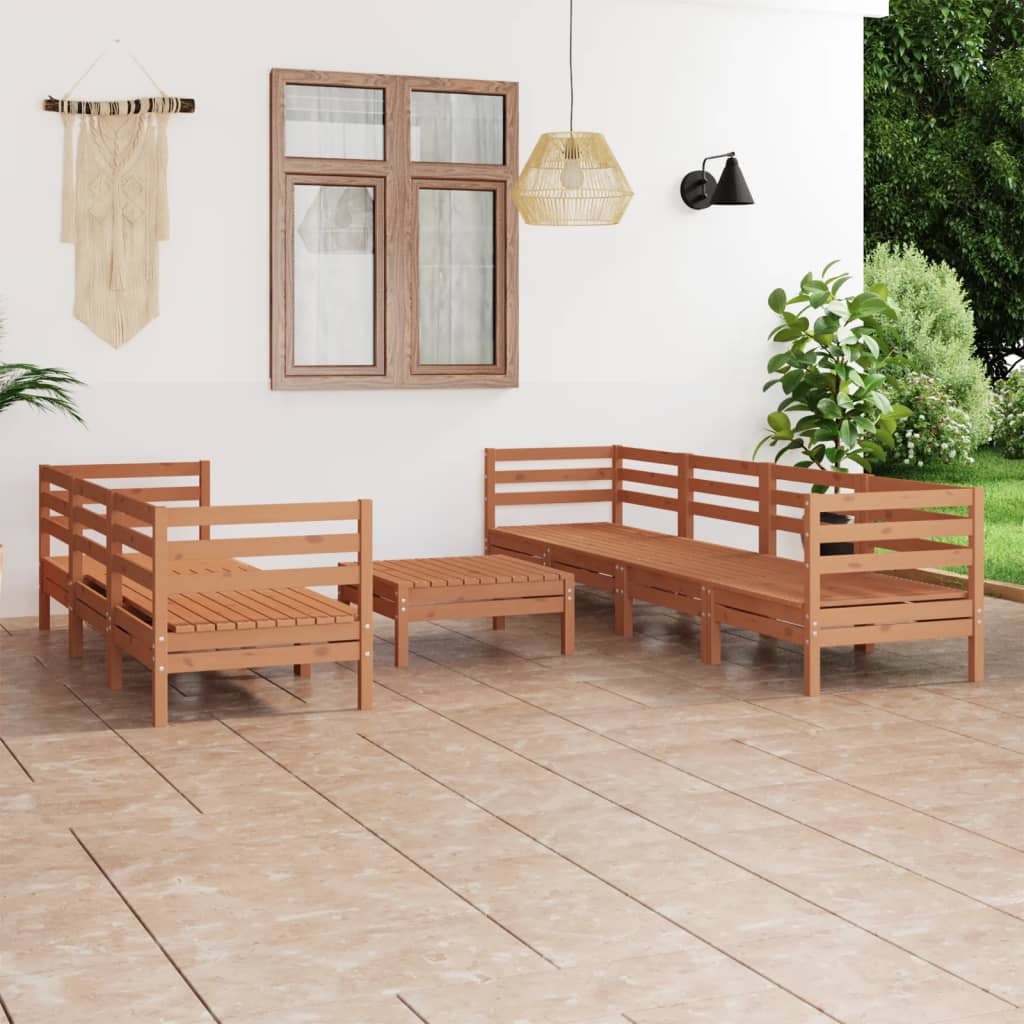 8 Piece Garden Lounge Set Honey Brown Solid Pinewood
