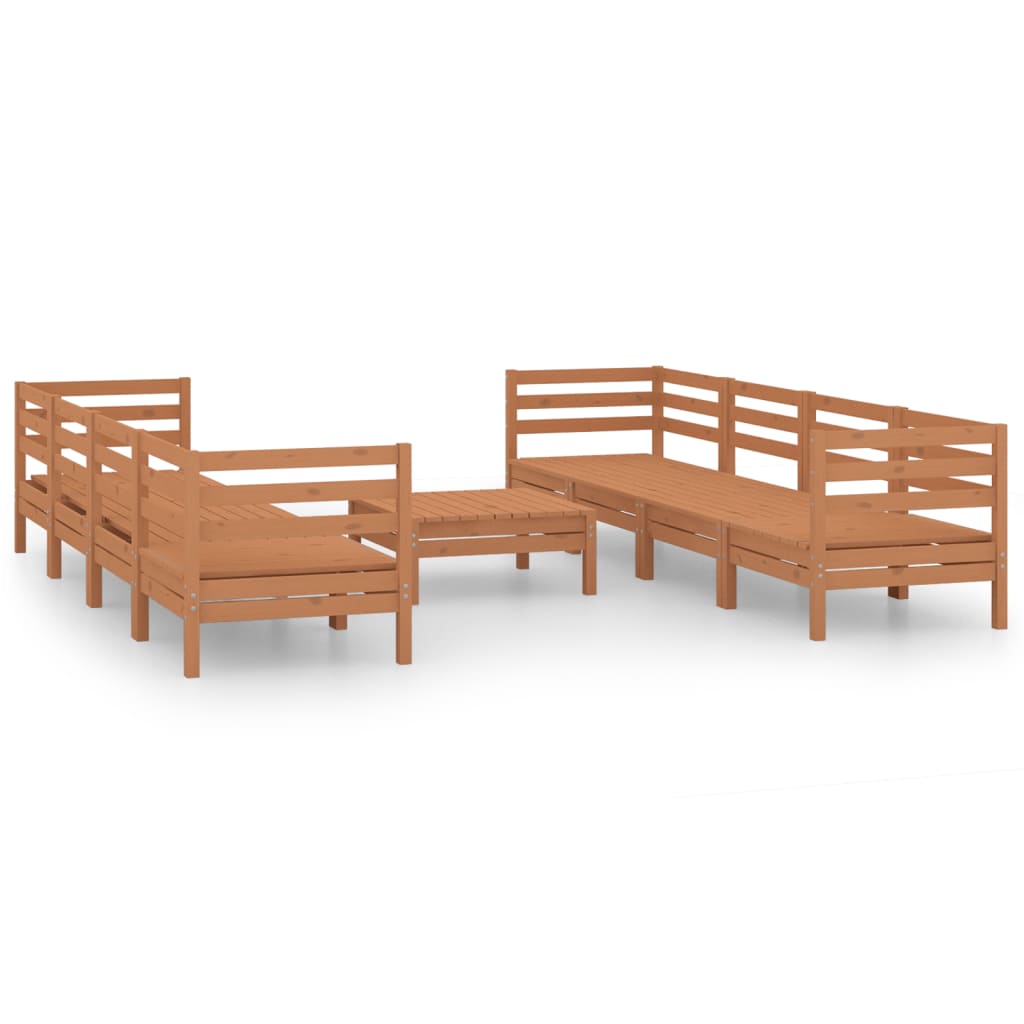 9 Piece Garden Lounge Set Honey Brown Solid Pinewood