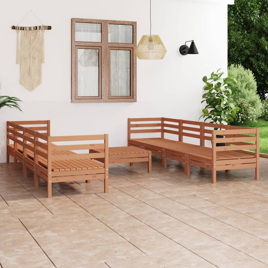 9 Piece Garden Lounge Set Honey Brown Solid Pinewood