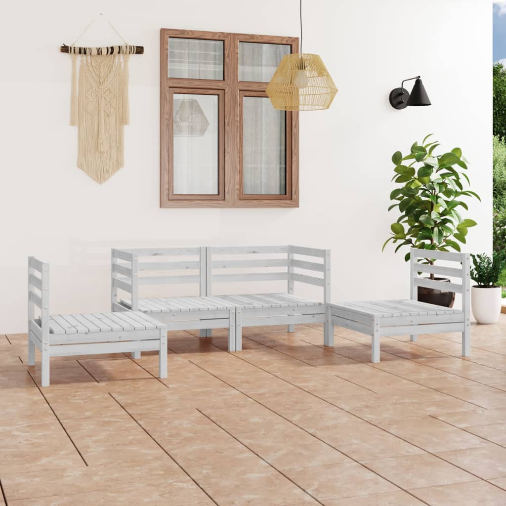 4 Piece Garden Lounge Set White Solid Pinewood