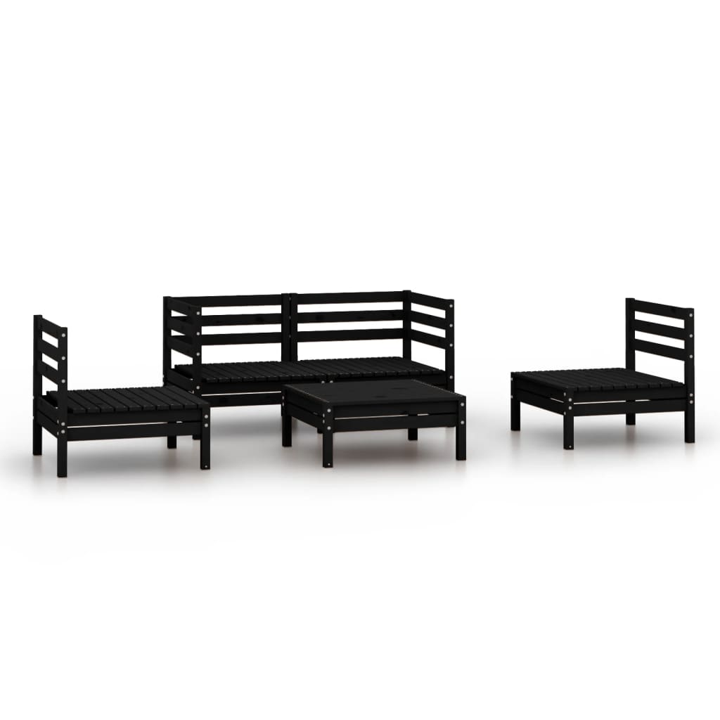 5 Piece Garden Lounge Set Black Solid Pinewood