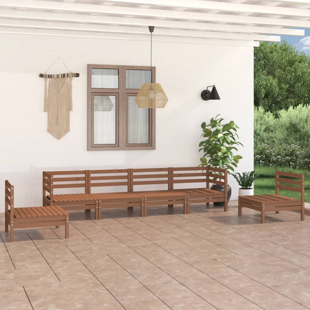 6 Piece Garden Lounge Set Honey Brown Solid Pinewood