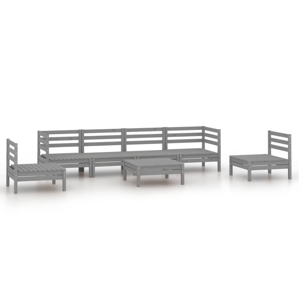 7 Piece Garden Lounge Set Grey Solid Pinewood