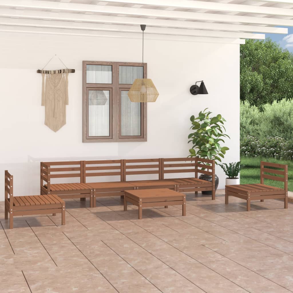 7 Piece Garden Lounge Set Honey Brown Solid Pinewood