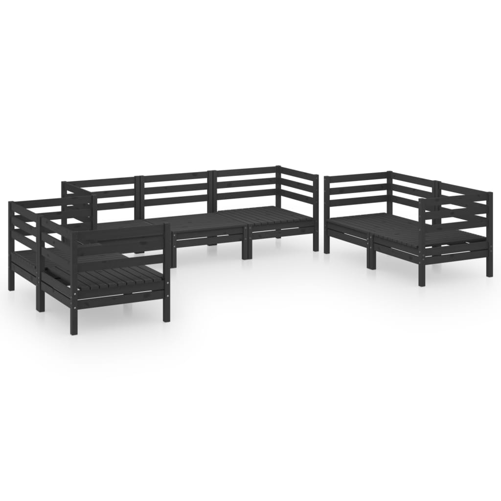 7 Piece Garden Lounge Set Black Solid Pinewood