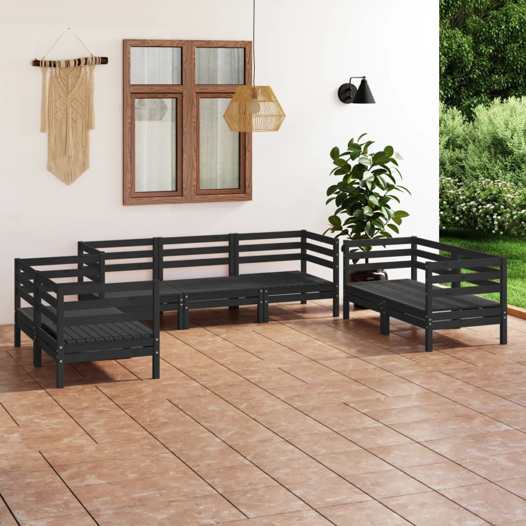 7 Piece Garden Lounge Set Black Solid Pinewood