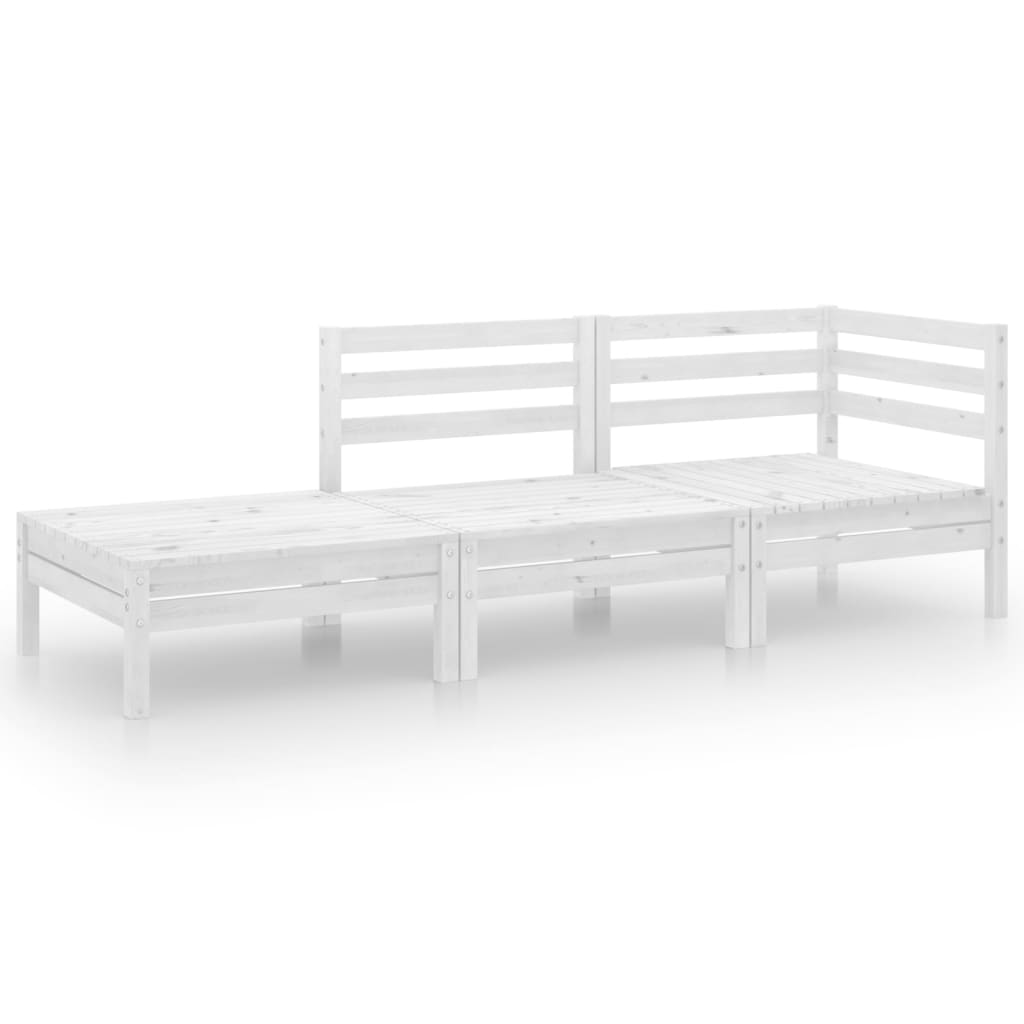 3 Piece Garden Lounge Set White Solid Wood Pine