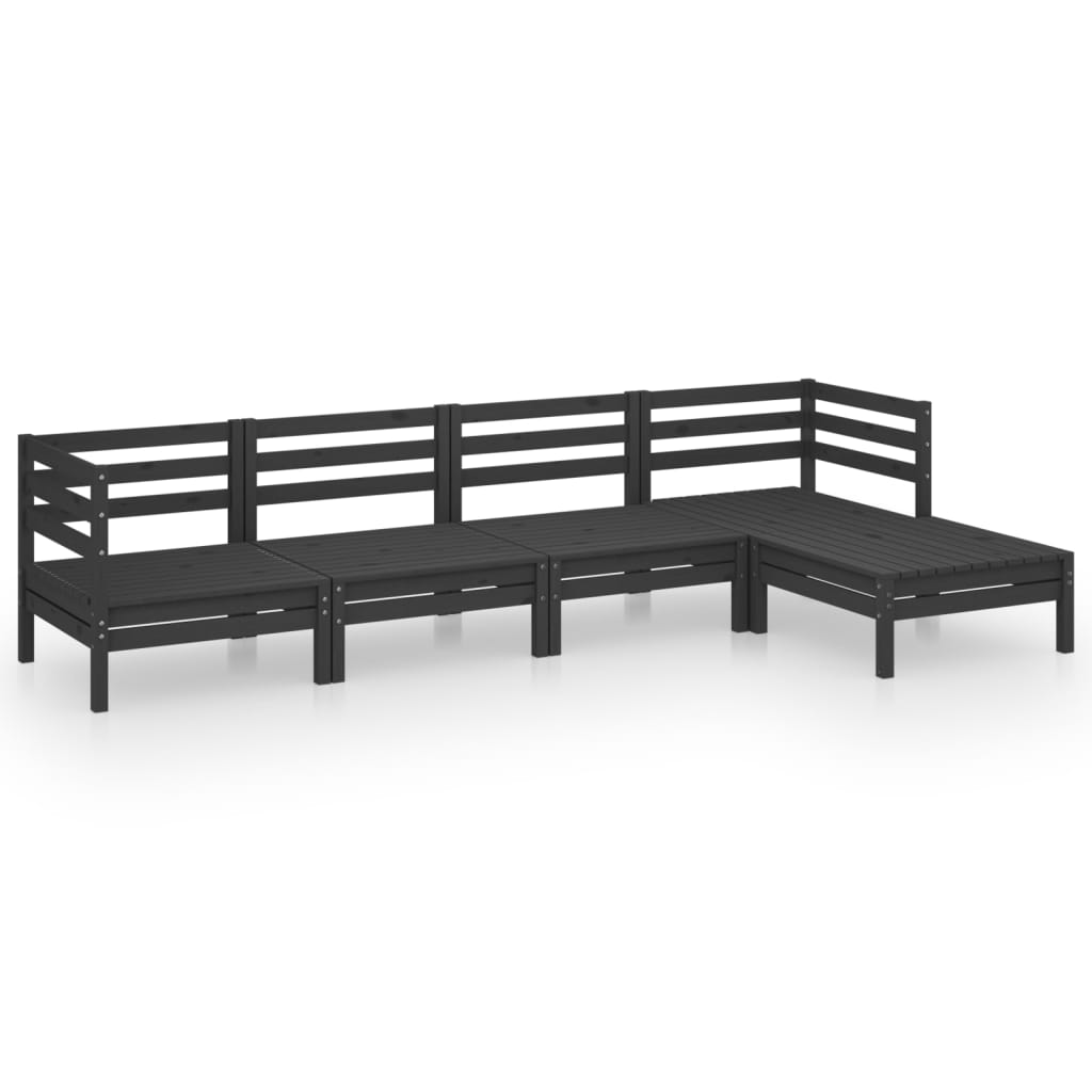 5 Piece Garden Lounge Set Solid Pinewood Black