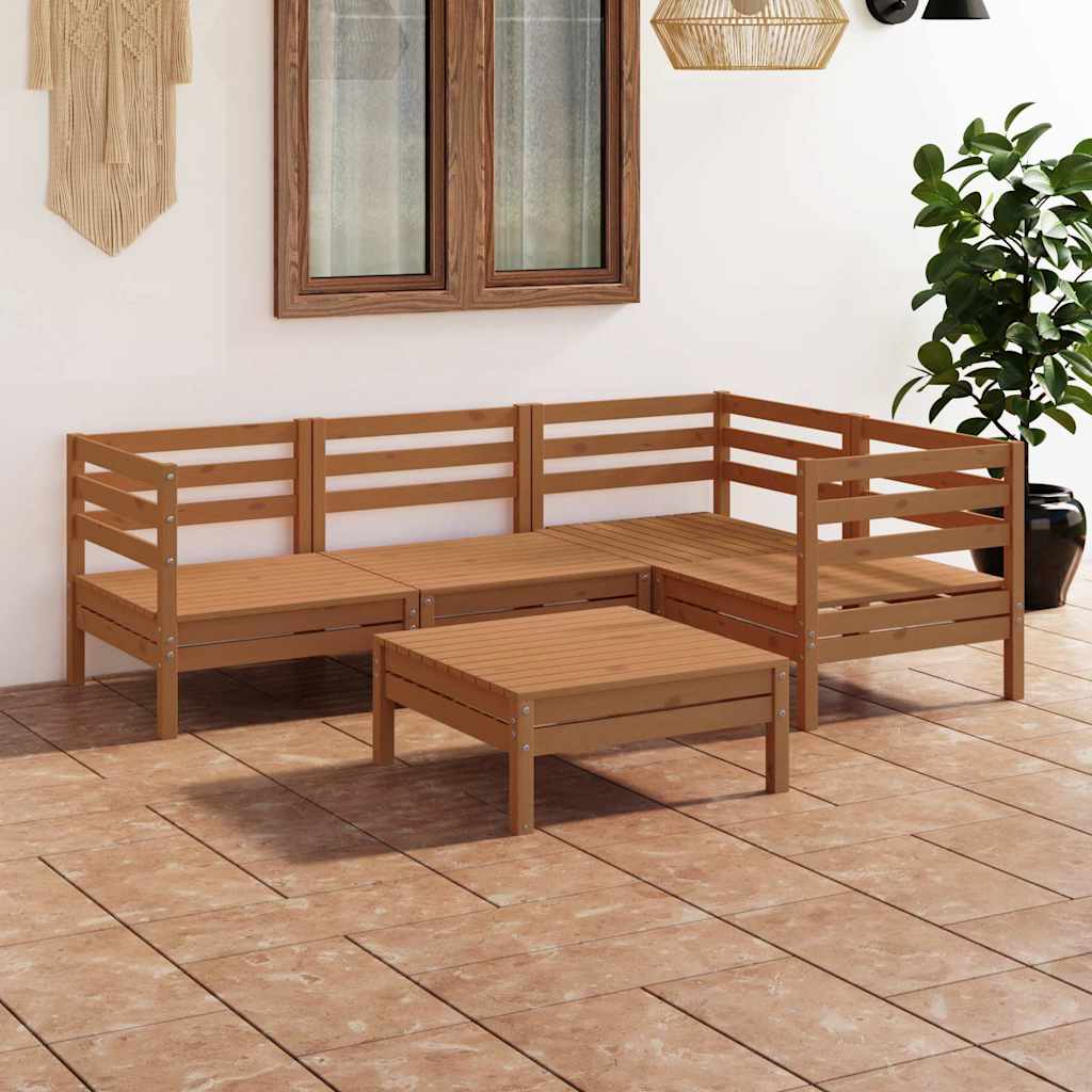 5 Piece Garden Lounge Set Solid Pinewood Honey Brown