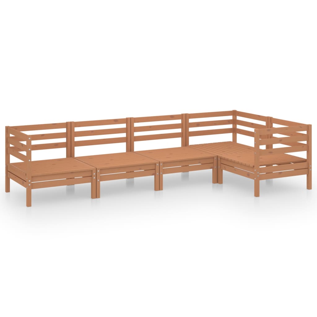 5 Piece Garden Lounge Set Solid Pinewood Honey Brown