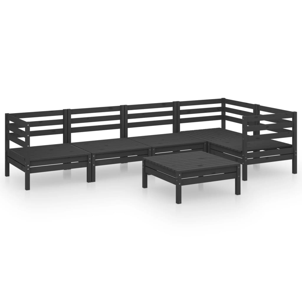 6 Piece Garden Lounge Set Solid Pinewood Black
