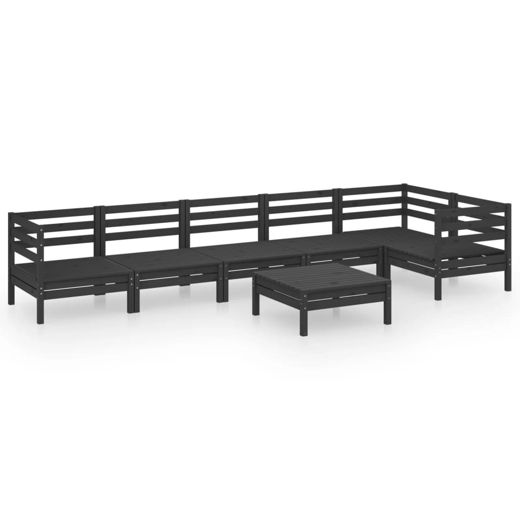 7 Piece Garden Lounge Set Solid Pinewood Black