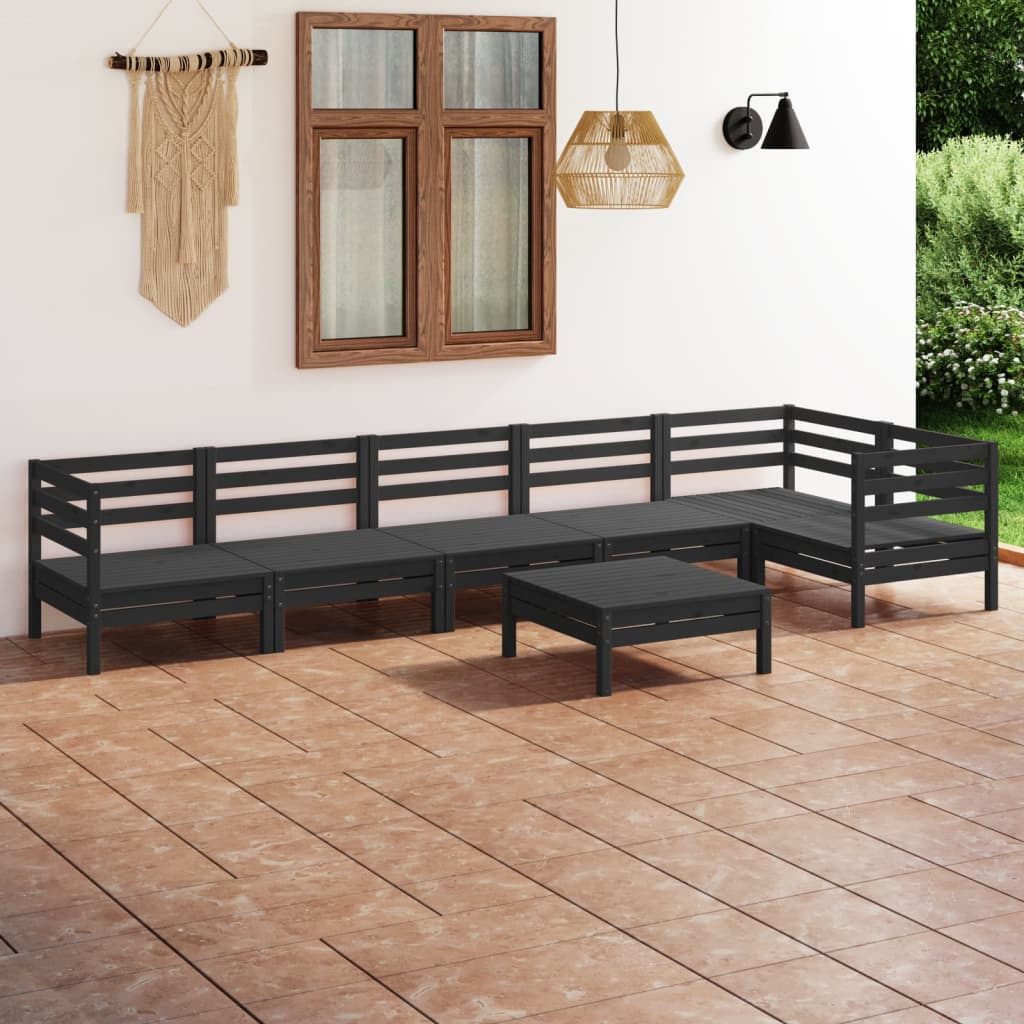 7 Piece Garden Lounge Set Solid Pinewood Black