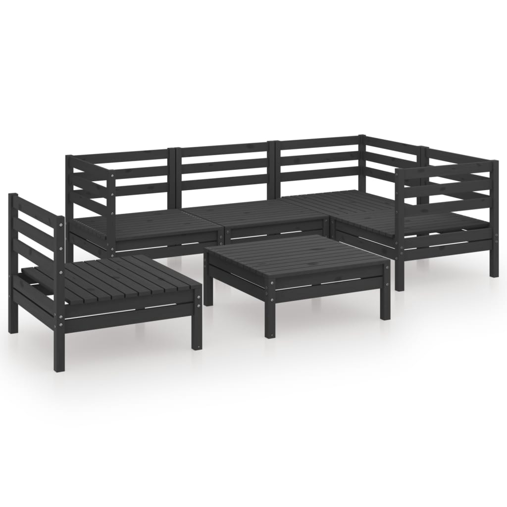 6 Piece Garden Lounge Set Solid Pinewood Black