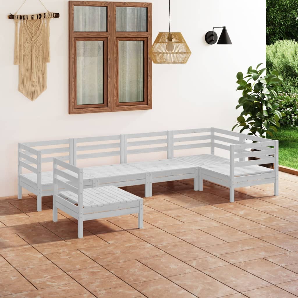 6 Piece Garden Lounge Set Solid Pinewood White