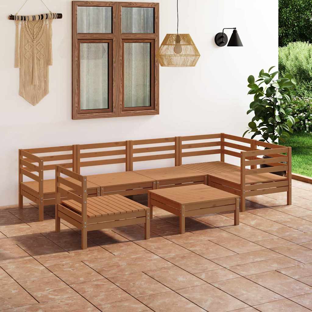 7 Piece Garden Lounge Set Solid Pinewood Honey Brown