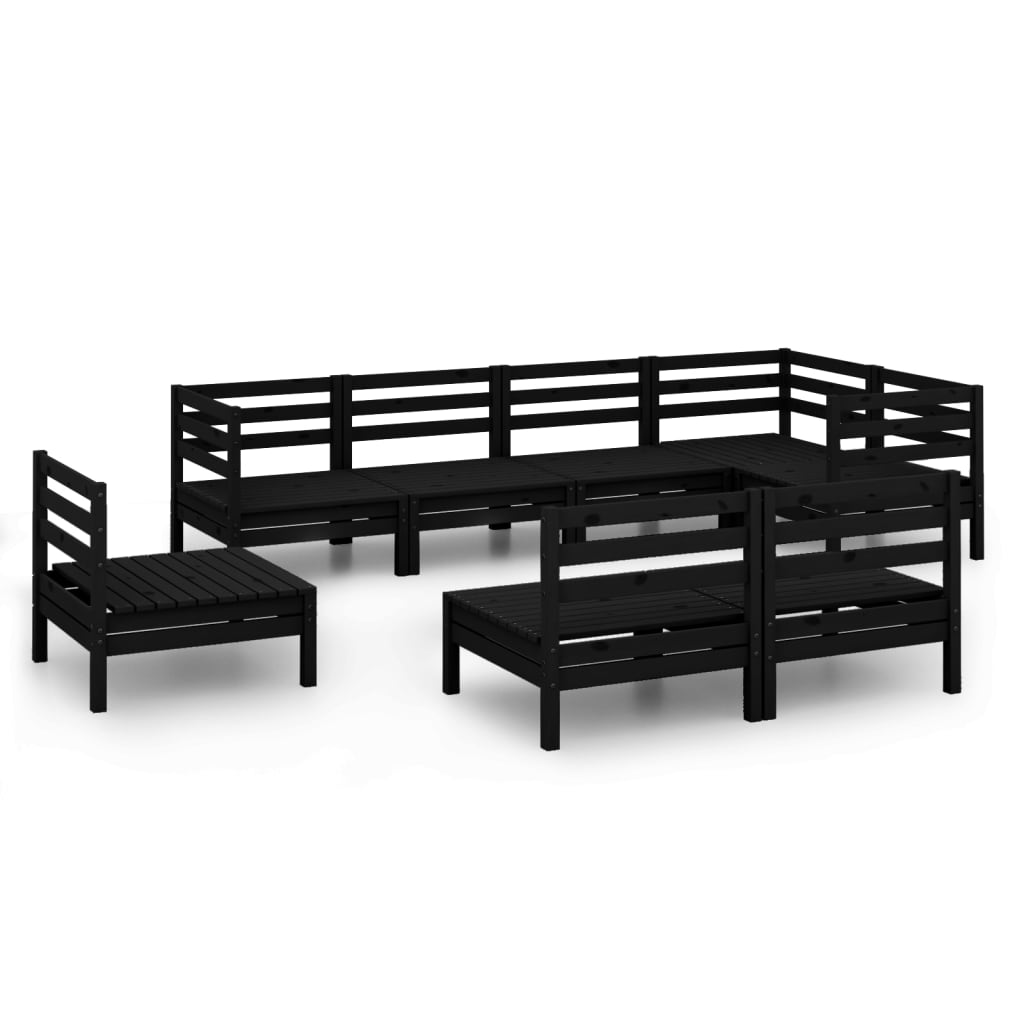 8 Piece Garden Lounge Set Solid Pinewood Black